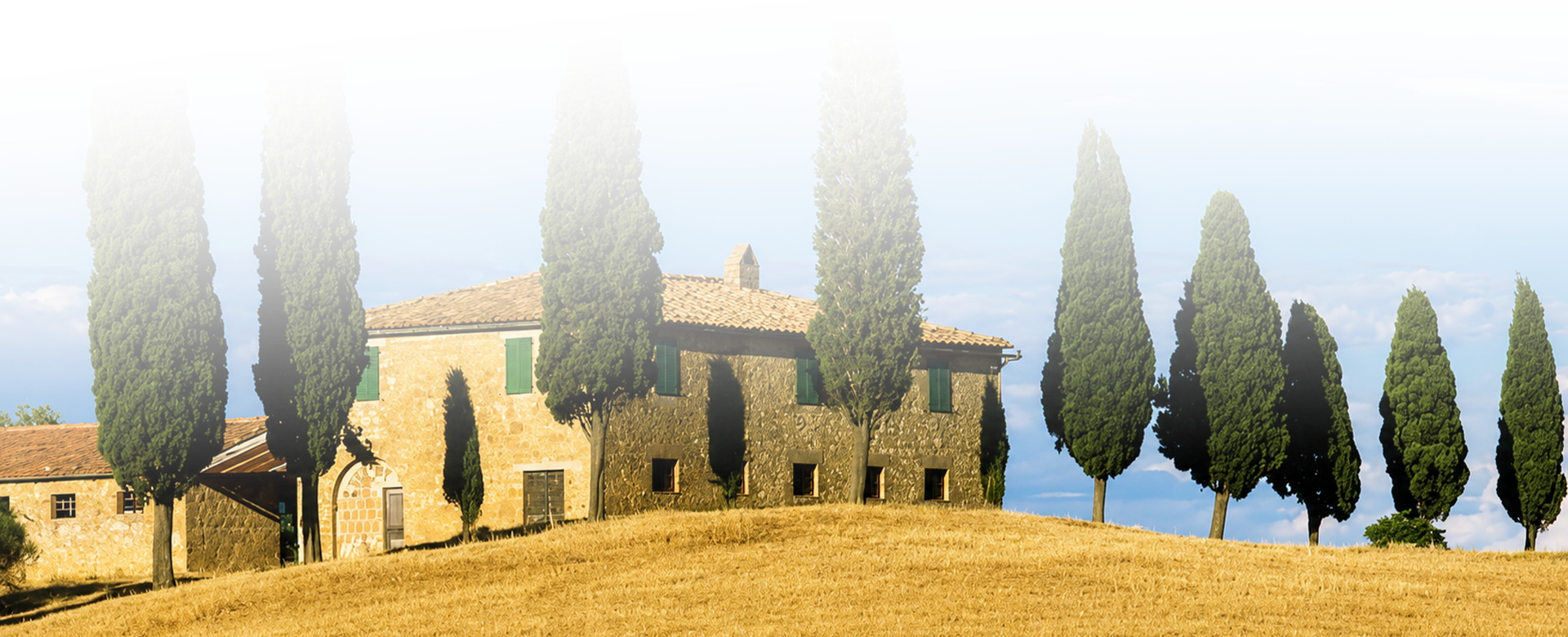 Paisagem toscana com ciprestes no entorno do Radda Hall
